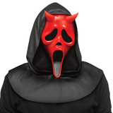 Scream Devil Mask red ghost face with horns and black hood accessory for adults