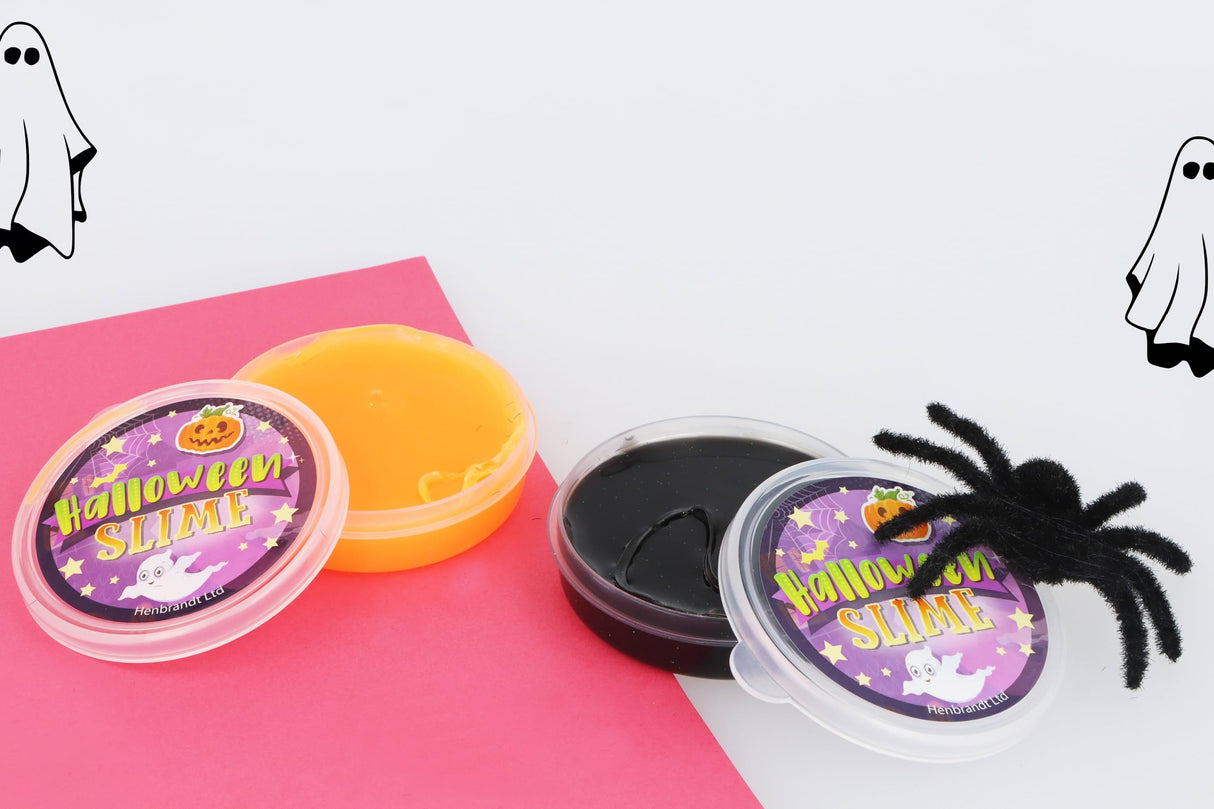 Henbrandt 24 x Slime Tubs Halloween Party Bag Favours for Kids Orange Pumpkin Putty Lucky Dip Favours Loot Bag Stocking Fillers for Boys and Girls