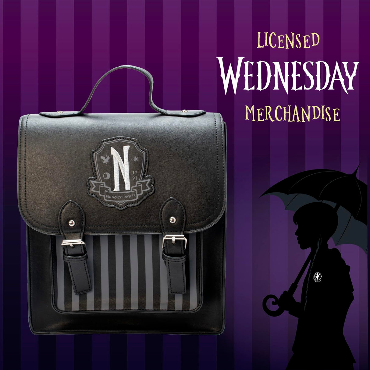 Blue Sky Studios Wednesday Satchel Bag, Large Backpack for Work or School Supplies, Licensed Wednesday Accessories
