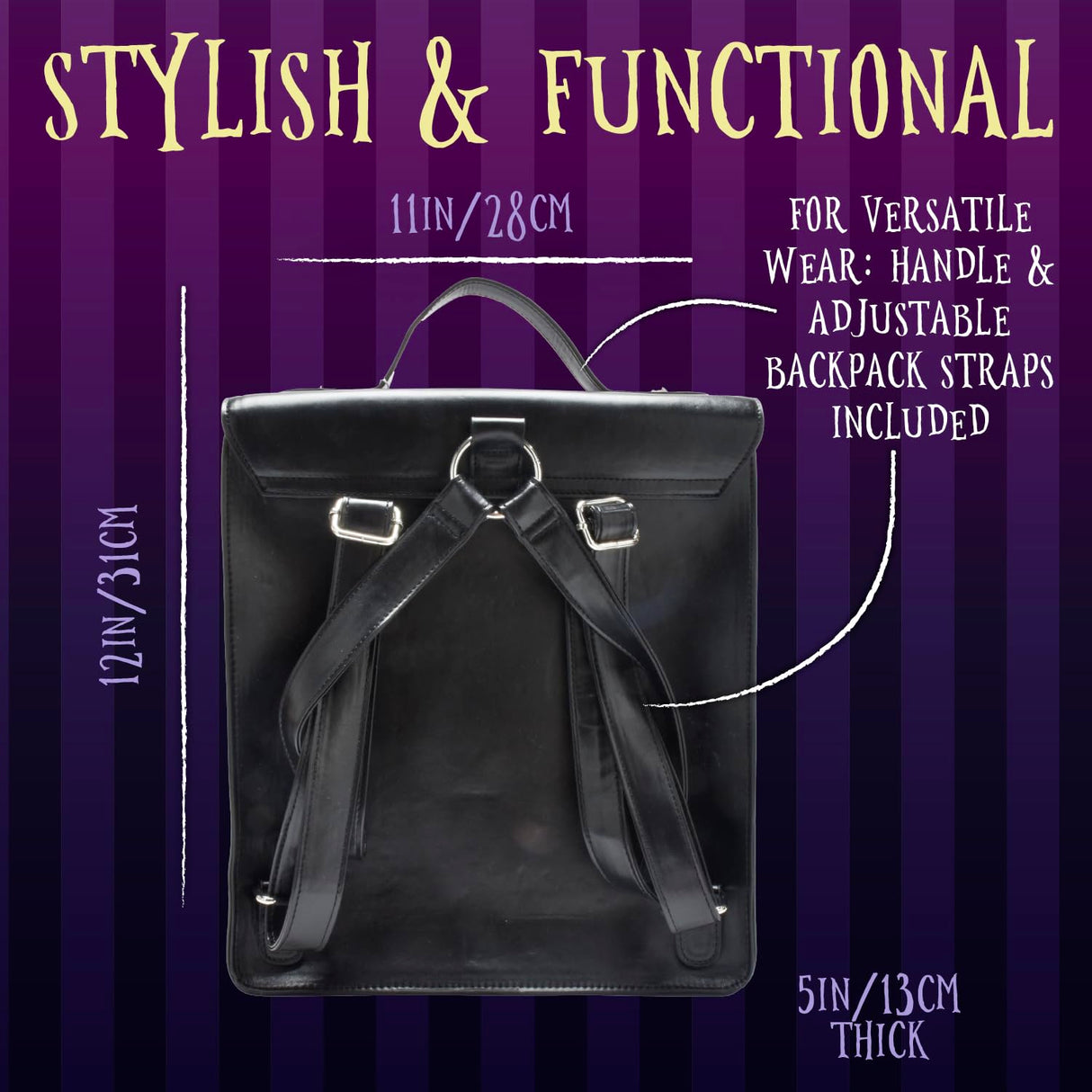 Blue Sky Studios Wednesday Satchel Bag, Large Backpack for Work or School Supplies, Licensed Wednesday Accessories