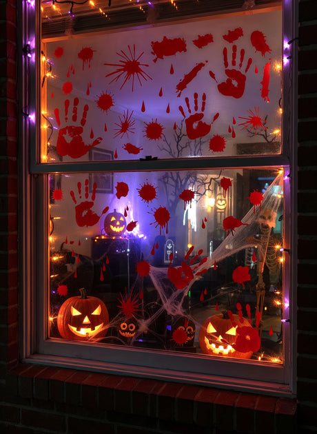 Halloween Window Stickers 8 Sheets 20cm x 25cm Bloody Hands Blood Splatter Decorations - Spooky Removable Clings for Party, Home, Shop, School Decor - Single Pack (Total 8 Sheets)