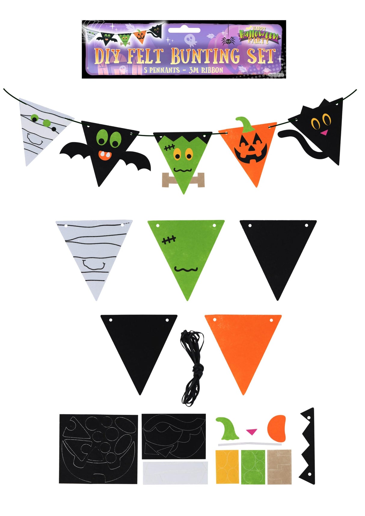 Halloween Felt Bunting Craft Kit DIY Halloween Bunting 3m with 5 Pennants