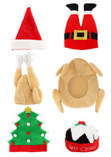 Christmas Novelty Hat Collection - 6 Assorted Adult Festive Party Headwear Designs - Santa, Pudding, Elf & Xmas Tree Fancy Dress Costume Accessories