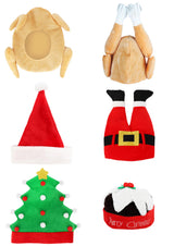 Christmas Novelty Hat Collection - 6 Assorted Adult Festive Party Headwear Designs - Santa, Pudding, Elf & Xmas Tree Fancy Dress Costume Accessories