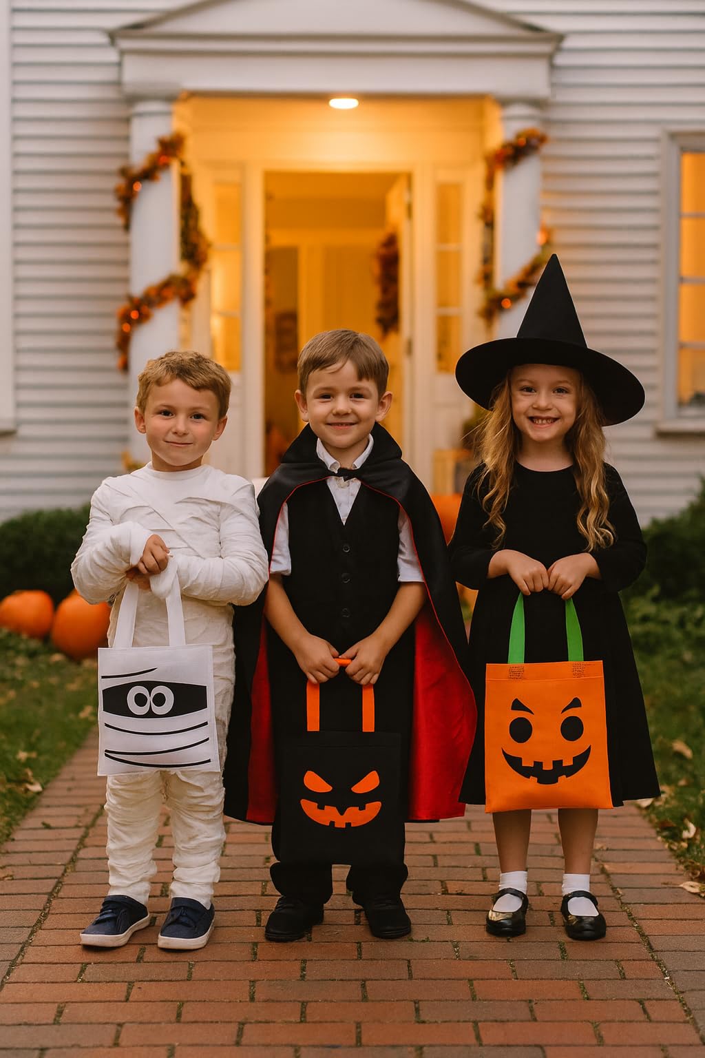 Henbrandt Halloween Treat Bags 3-Pack - Large 28cm x 34cm Trick or Treat Bags with Mummy, Pumpkin Designs - Kids Party Favour Goodie Bags for Spooky Celebrations