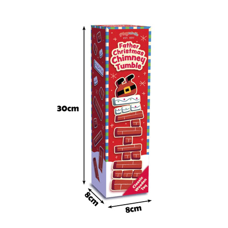 Playwrite Father Christmas Chimney Tumble Wooden Stacking Block Game – Festive Christmas Tower Game for Kids and Families