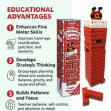 Playwrite Father Christmas Chimney Tumble Wooden Stacking Block Game – Festive Christmas Tower Game for Kids and Families