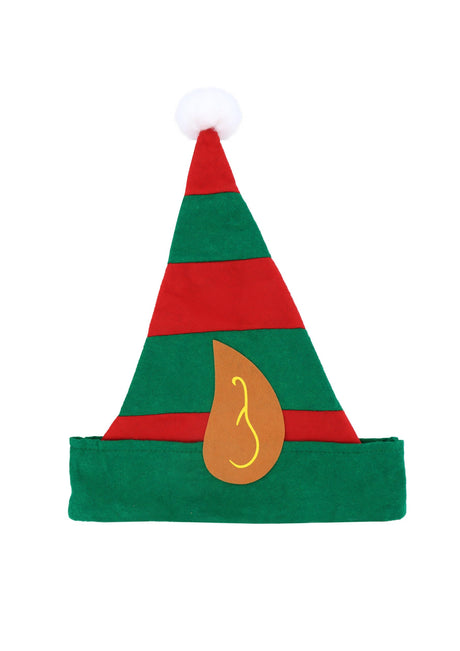 24 x Adult Christmas Elf Hat with Pointy Ears One Size Striped Green and Red Felt Elf Hat Xmas Party Novelty Hat Fancy Dress Costume Accessory for Men and Women
