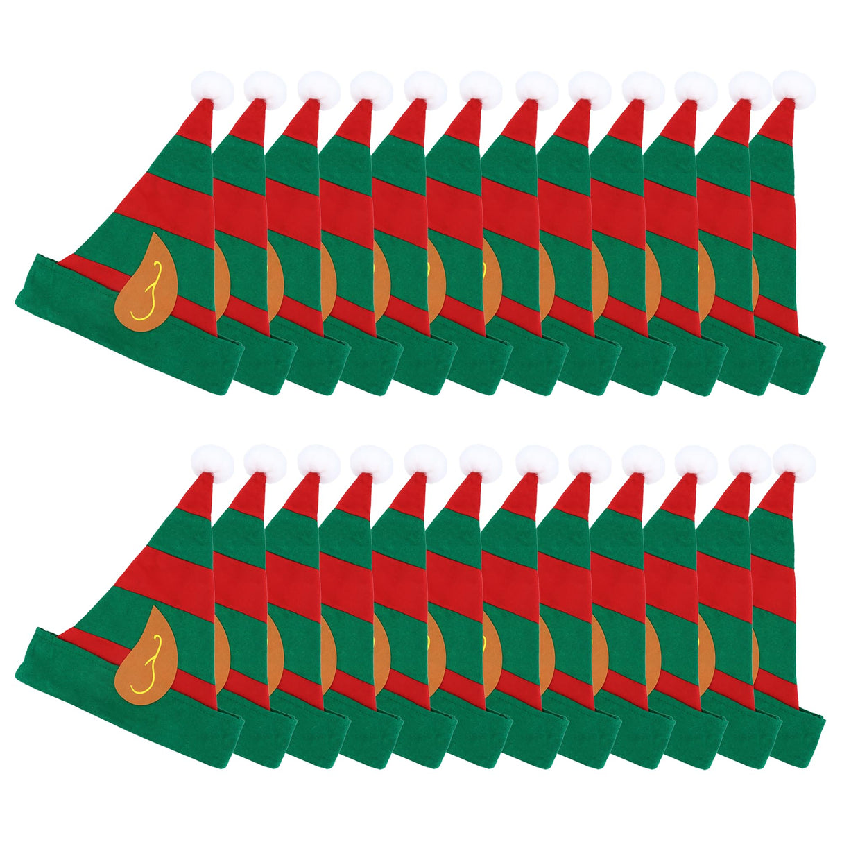 24 x Adult Christmas Elf Hat with Pointy Ears One Size Striped Green and Red Felt Elf Hat Xmas Party Novelty Hat Fancy Dress Costume Accessory for Men and Women