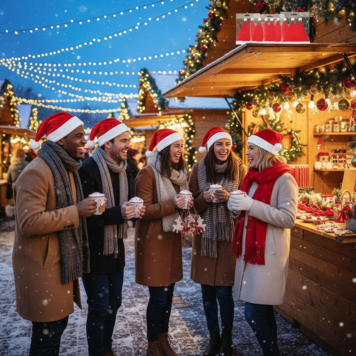 Pack of 12 Christmas Santa Hats - Classic Red Festive Party Costume Accessory for Adults Office Parties Xmas Celebrations Event Fancy Dress Bulk Novelty Hats for Men and Women