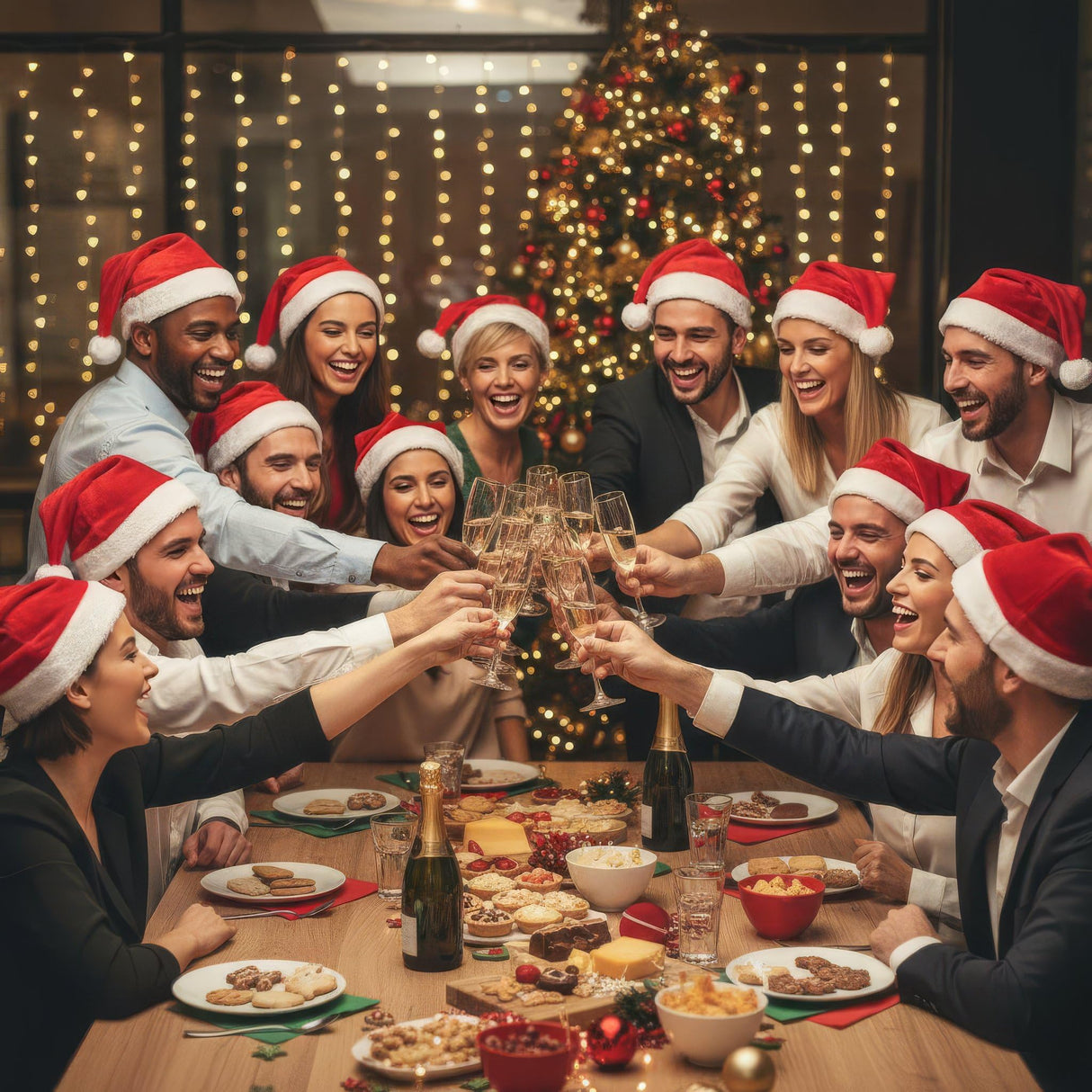 Pack of 12 Christmas Santa Hats - Classic Red Festive Party Costume Accessory for Adults Office Parties Xmas Celebrations Event Fancy Dress Bulk Novelty Hats for Men and Women