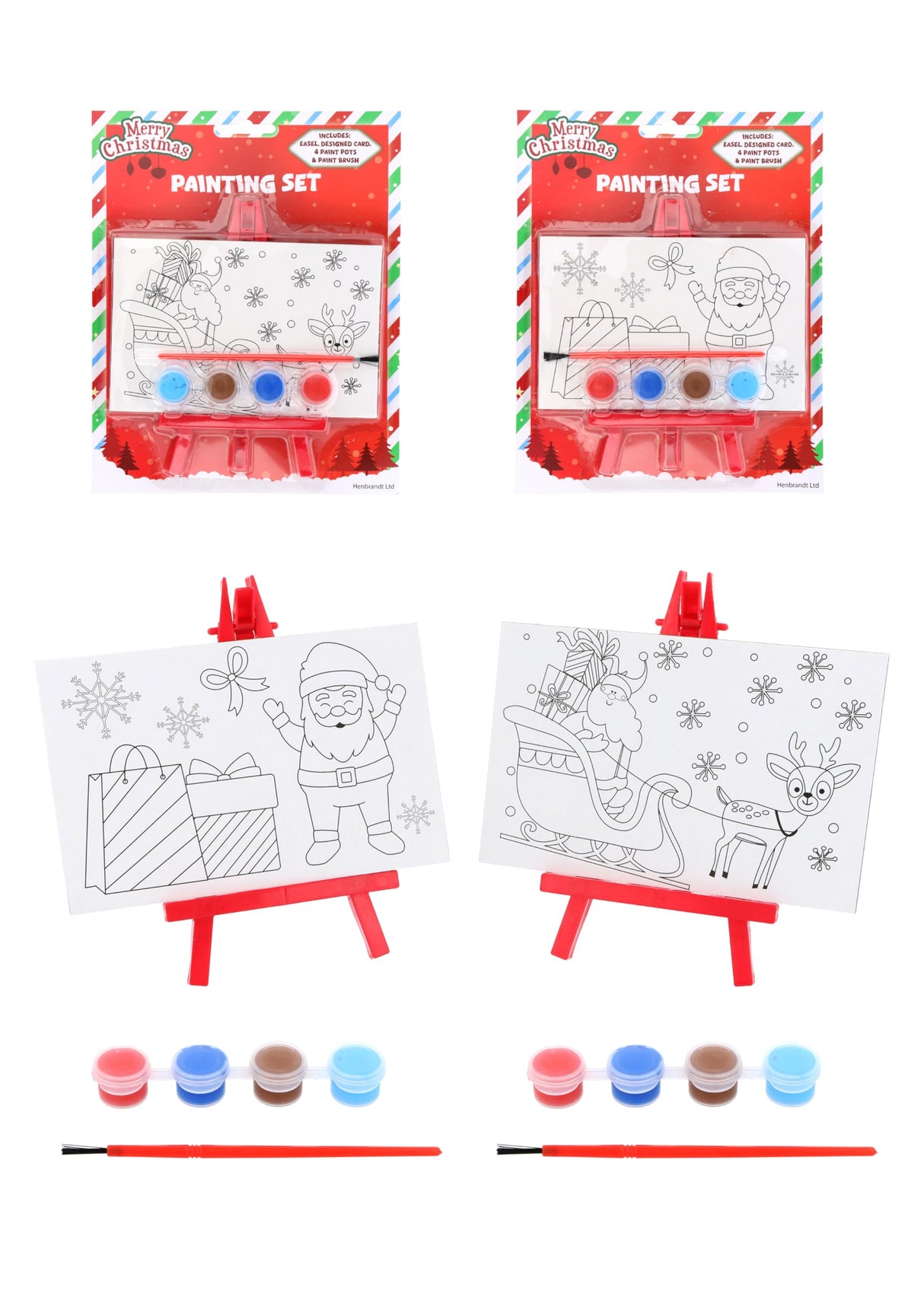 Christmas Mini Painting Party Favour Sets with Plastic Easel and Canvas Colouring Card Craft Activity Kit for Kids 2 Designs Xmas Party Supplies for Boys and Girls