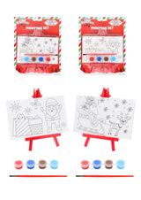 Christmas Mini Painting Party Favour Sets with Plastic Easel and Canvas Colouring Card Craft Activity Kit for Kids 2 Designs Xmas Party Supplies for Boys and Girls