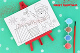 Christmas Mini Painting Party Favour Sets with Plastic Easel and Canvas Colouring Card Craft Activity Kit for Kids 2 Designs Xmas Party Supplies for Boys and Girls