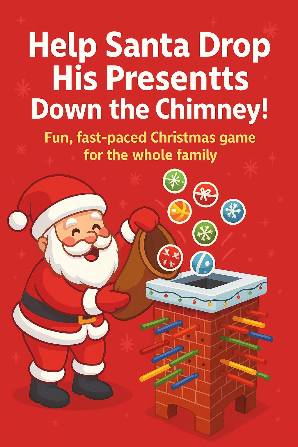 Playwrite Santa’s Chimney Present Drop Wooden Game – Festive Stick & Dice Family Game for Kids | Christmas Tabletop Toy for Holiday Parties & Gifts