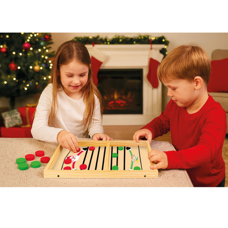Playwrite Wooden Father Christmas vs Elf Disc Game – Fun Christmas Table Game for Kids & Adults | Fast-Paced Sling Puck Battle | Family Xmas Gift Idea