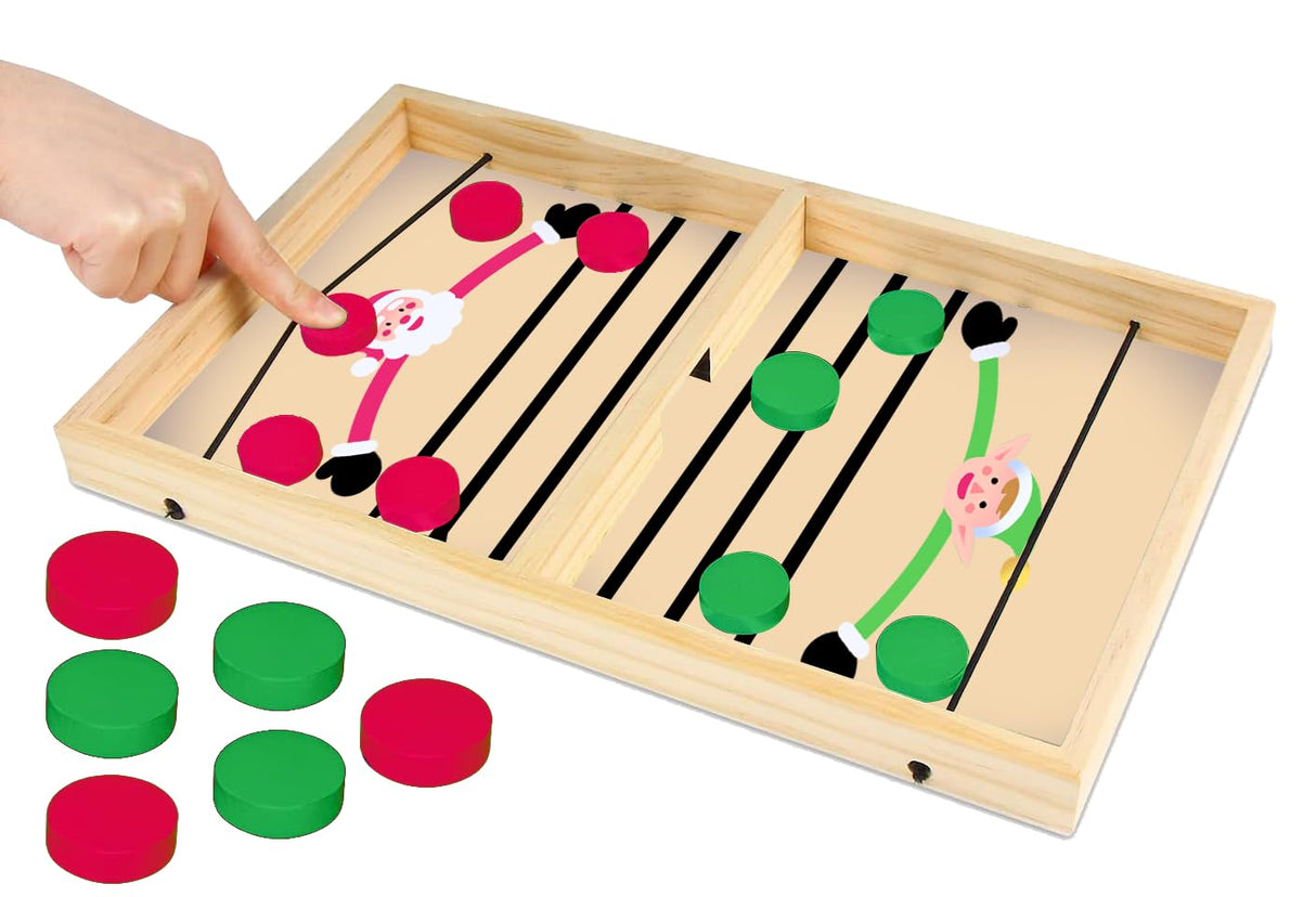Playwrite Wooden Father Christmas vs Elf Disc Game – Fun Christmas Table Game for Kids & Adults | Fast-Paced Sling Puck Battle | Family Xmas Gift Idea