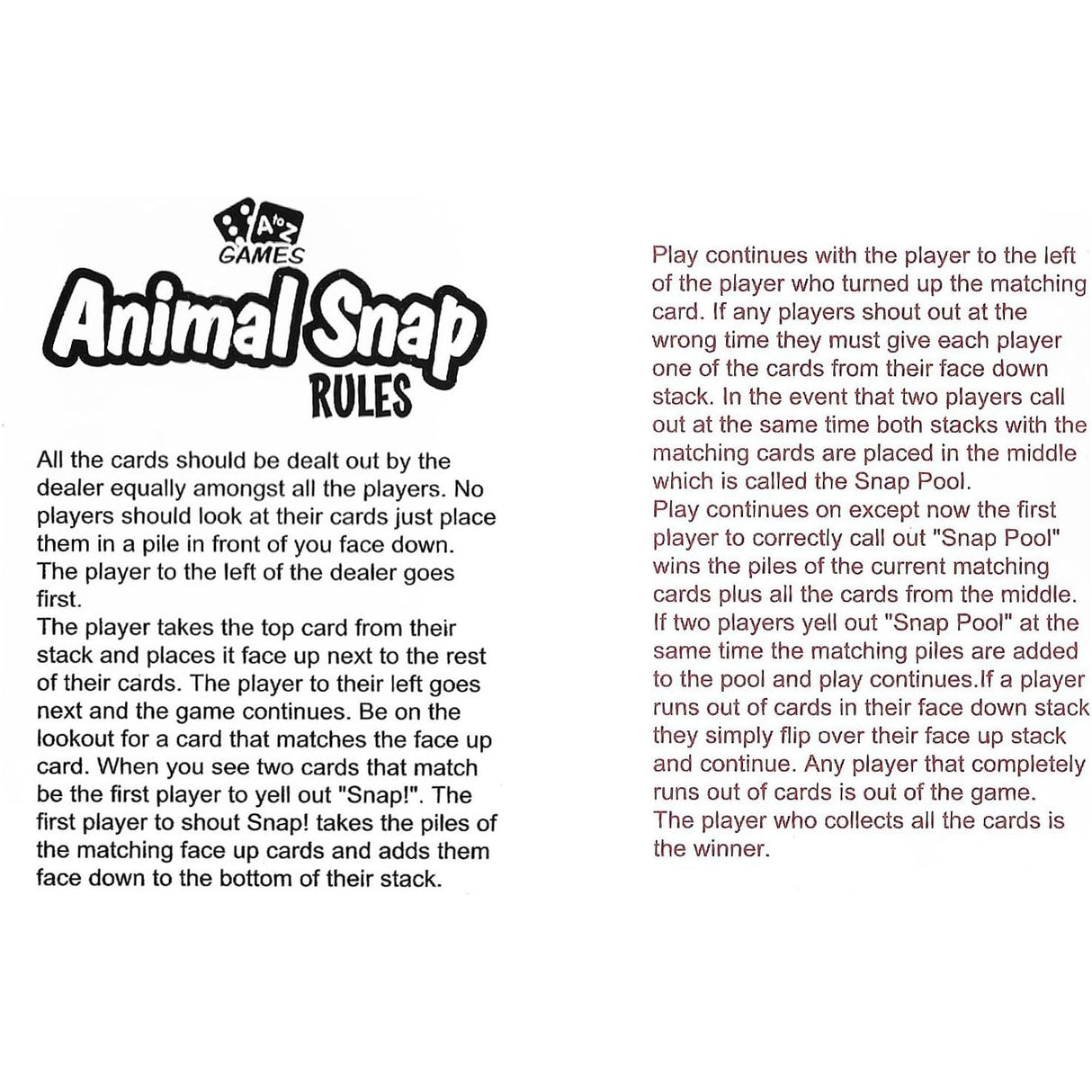 Animal Snap Card Game