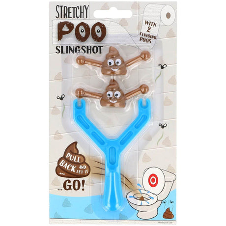 Poo Slingshot Toy with 2 Flying Poo Bullets in packaging, perfect for pranks and fun.