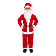 Children's Santa Claus costume for ages 7-9 with red suit, white trim, belt, hat, and beard.