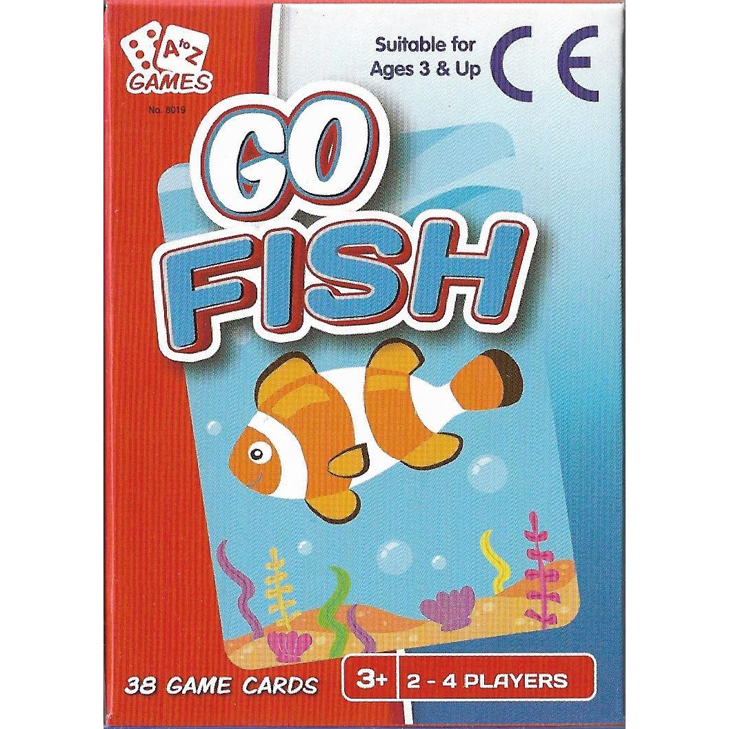 Go Fish Card Game packaging with colorful fish design, suitable for ages 3 and up.