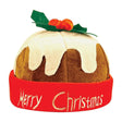 Adult novelty Christmas pudding hat with festive icing and holly decoration.