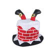 Red chimney hat with Santa legs sticking out, Christmas costume accessory.