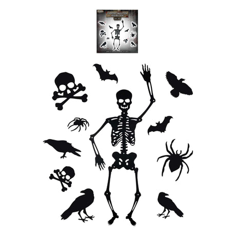 HENBRANDT hanging skeleton with decorative cutouts, Halloween decorations set, black, 95cm.
