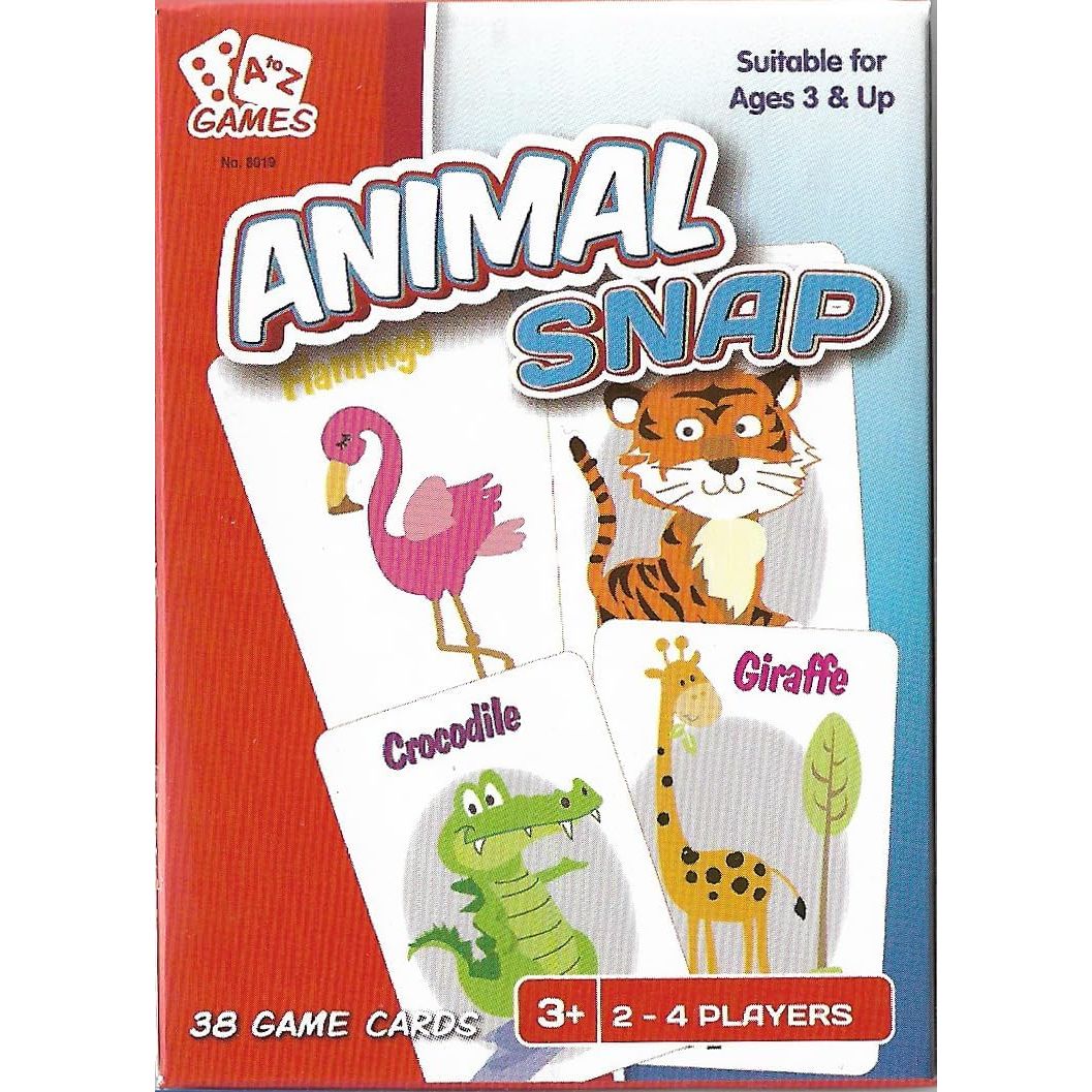Animal Snap Card Game box with animal illustrations and 38 cards for ages 3 and up.