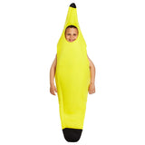 Children's banana costume for kids ages 4-6 in yellow one-piece suit.
