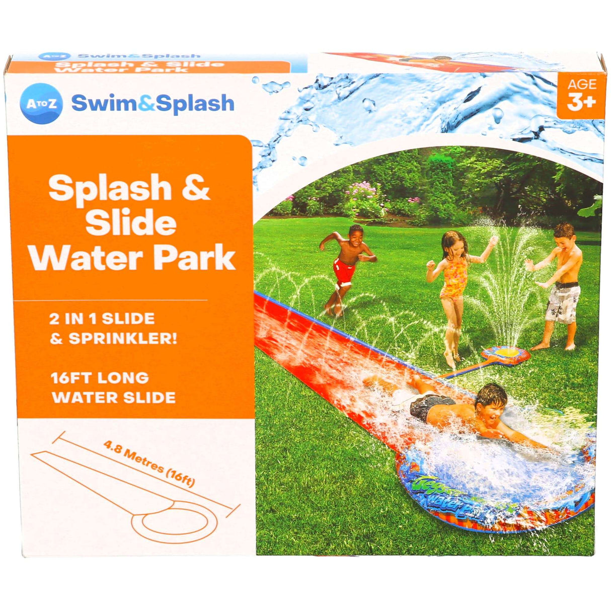 Padgett Bros 5650 Water Slide, orange, extra large, featuring 2-in-1 slide and sprinkler, ideal for gardens.