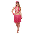 Woman wearing the Hen Party Superstore Pink Hawaiian set with floral accessories.