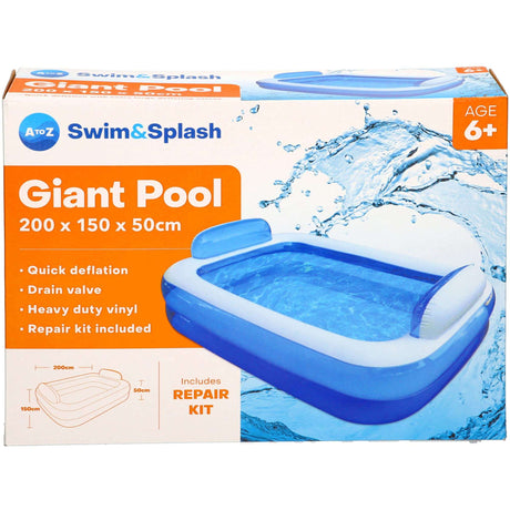 Padgett Bros Giant Pool, Blue with quick deflation, drain valve, and repair kit included.