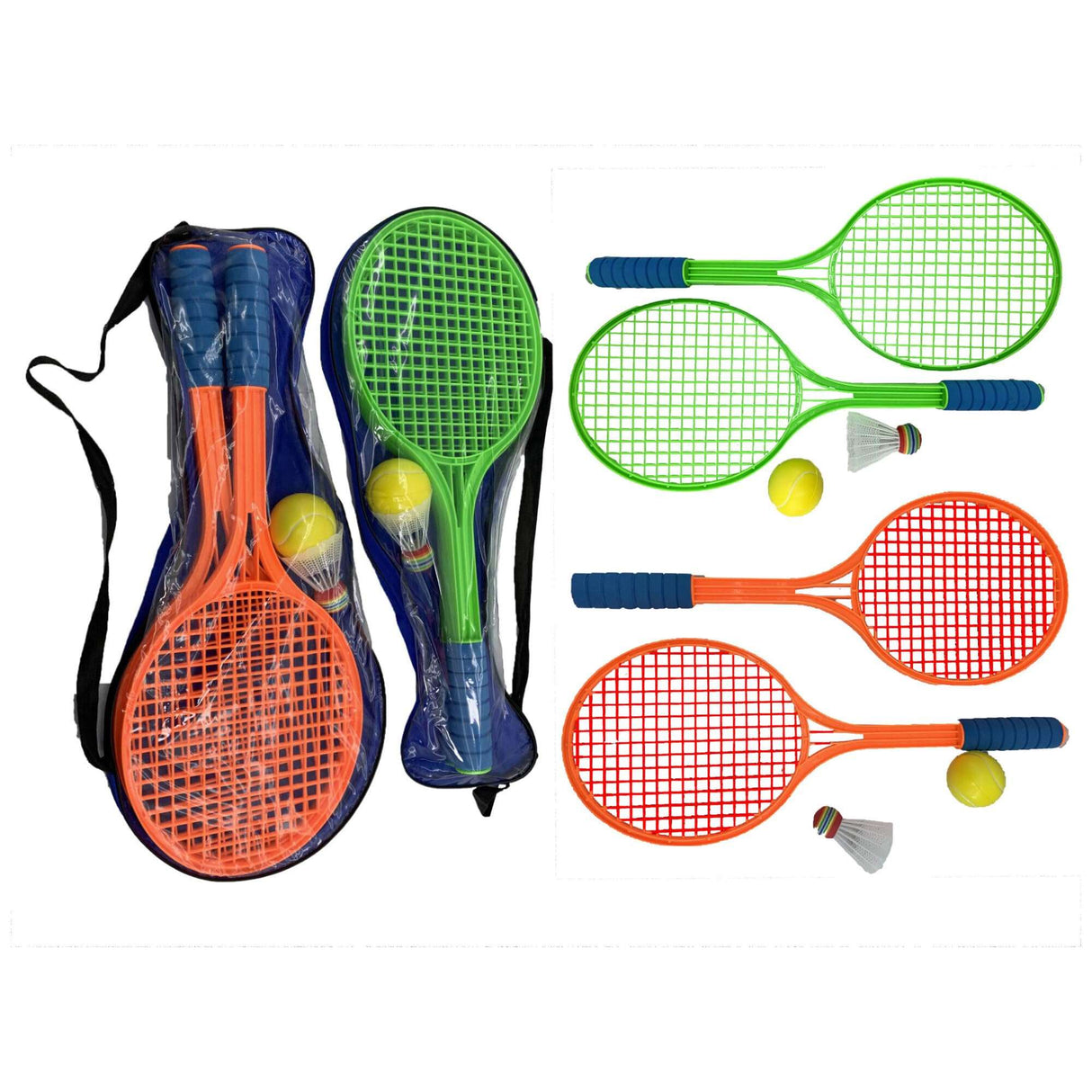 Atoz 6899 Set Soft Tennis, Multi Colour rackets with shuttlecock, soft ball, and carrying bag.