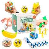 11 Pack Fidget Toys for stress relief and relaxation, featuring various textures and shapes.