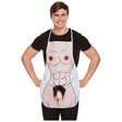 Man wearing whimsical Sexy Man Willy Apron with humorous design featuring cartoon-like male torso.