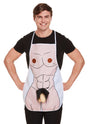 Man wearing whimsical Sexy Man Willy Apron with humorous design featuring cartoon-like male torso.