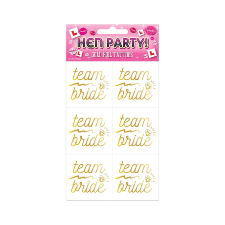 Gold foil "Team Bride" temporary tattoos for hen parties, 5x5cm, set of 6.