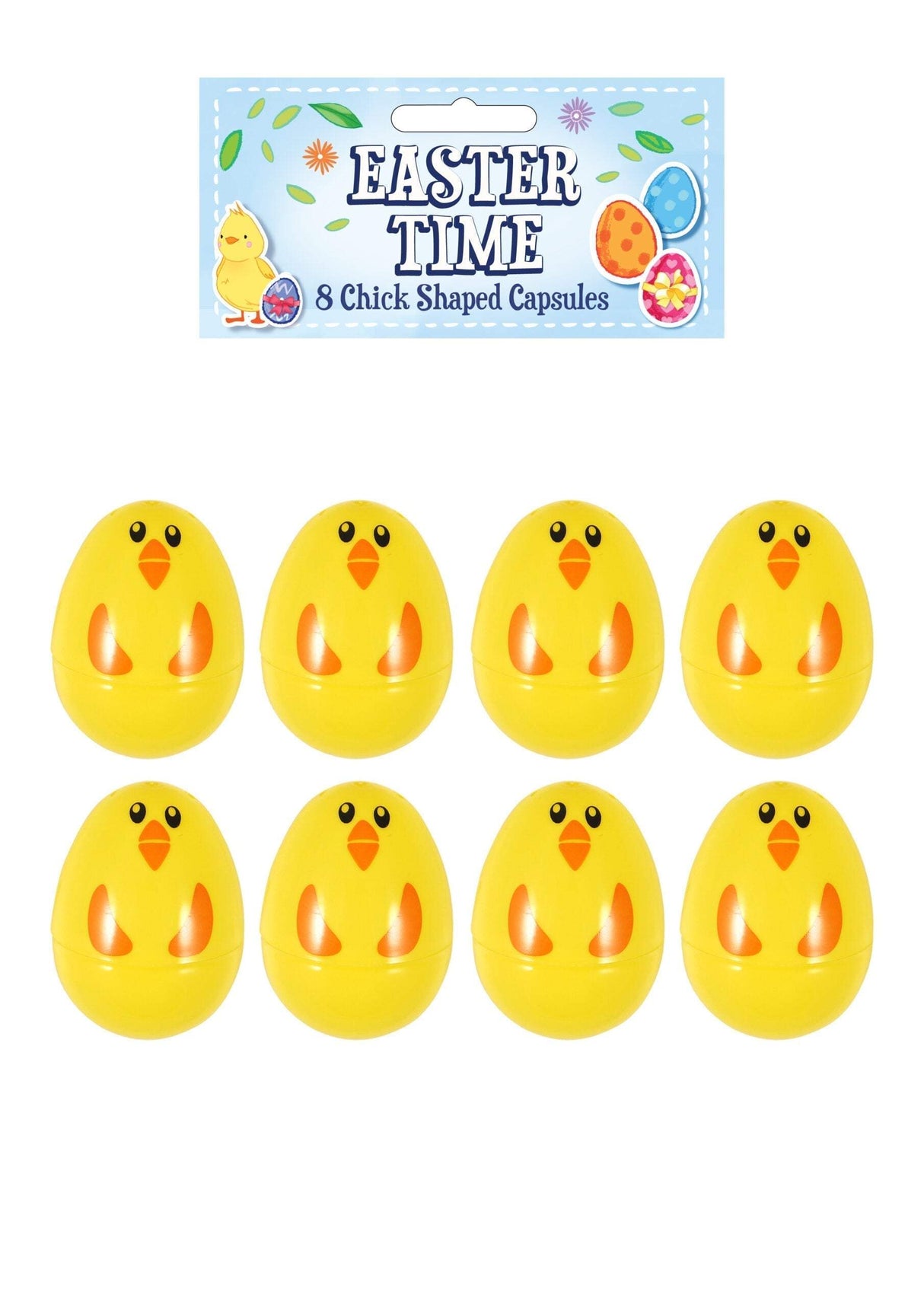 Easter chick shaped capsules, perfect for holding candy and treats.