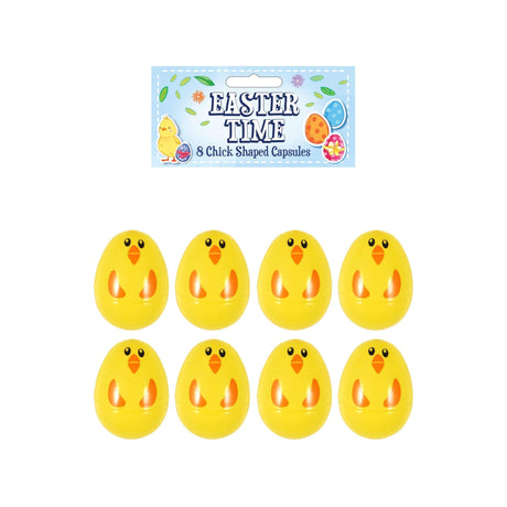 Easter chick shaped capsules, perfect for holding candy and treats.