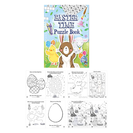Mini Easter Puzzle Books with fun activities including coloring, join the dots, and word puzzles, ideal as party favors.