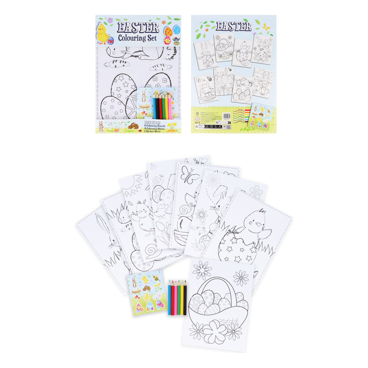 Easter Colouring Set with stickers and crayons for creative drawing.