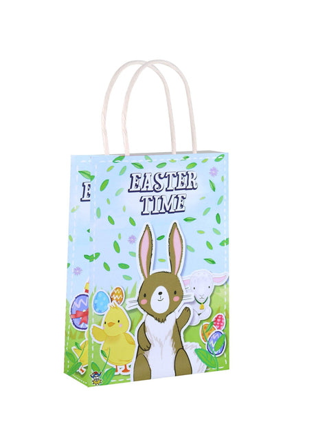 Easter paper party bag with handles featuring festive design and vibrant colors.
