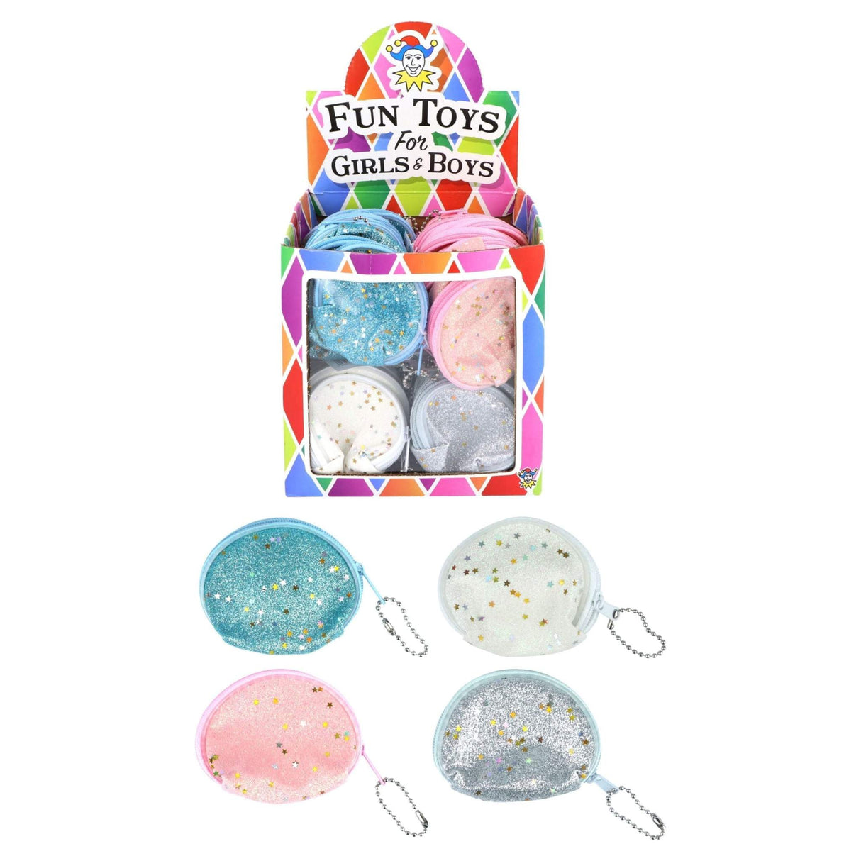 Mini glitter sparkle purses in assorted colors, 6.5cm x 6cm, ideal for party favors and gifts.