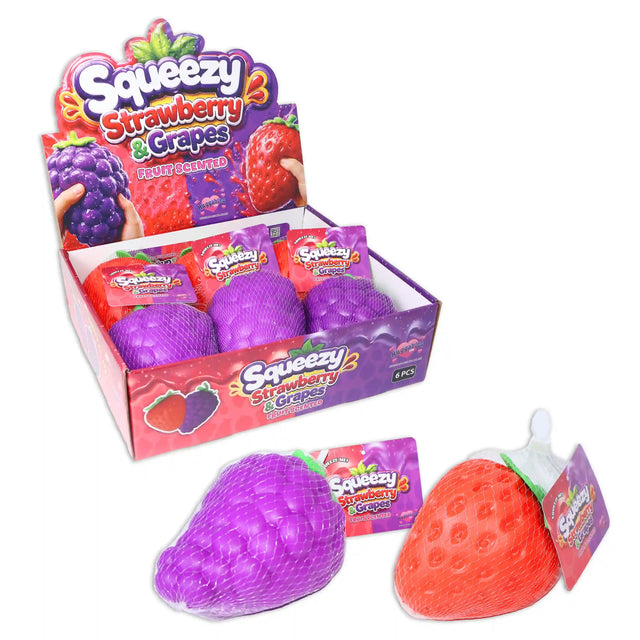 Large 14cm Squishy Strawberry Grapes Assorted TPR filled Quantities of 6 Wholesale