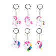 Unicorn keychain set with six assorted designs for whimsical style.