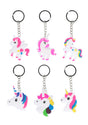 Unicorn keychain set with six assorted designs for whimsical style.