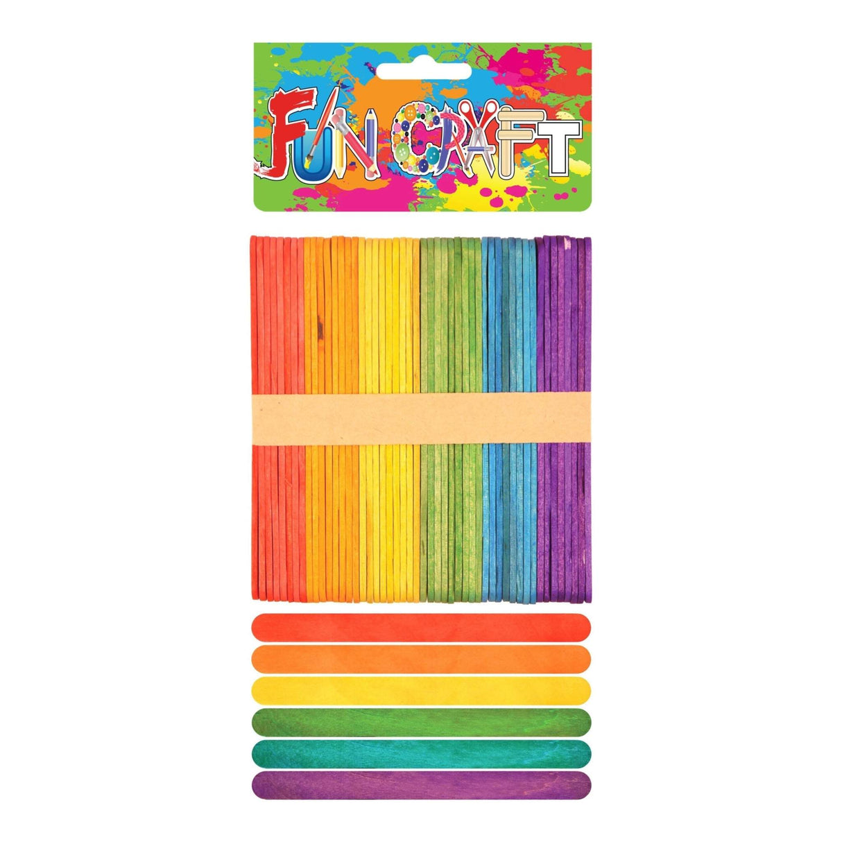 Colourful Wooden Craft Sticks Kit with vibrant rainbow colors for creative projects.
