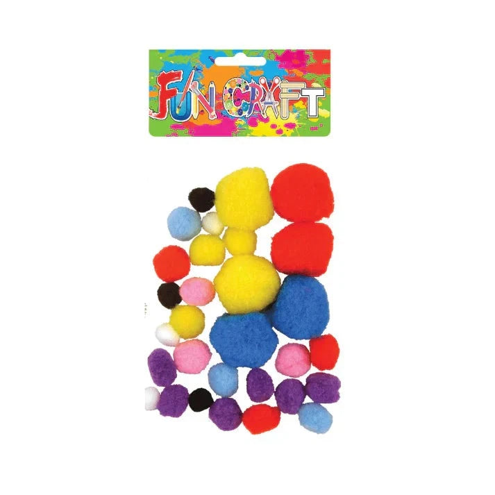 Colorful Craft Pom Pom's in assorted sizes and vibrant colors for creative projects.