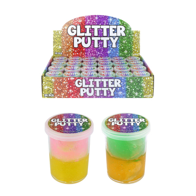 2 Layer Glitter Crystal Putty Tubs 6cm x 4.5cm Quantities of 24 Wholesale